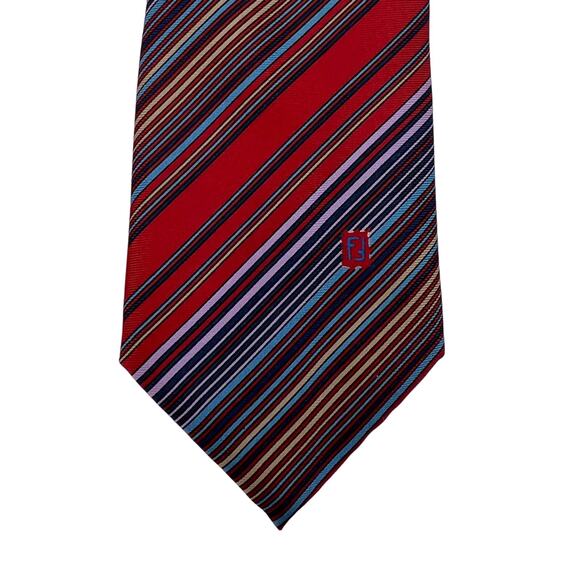 Fendi Stripe Silk Tie Red - Picture 1 of 6